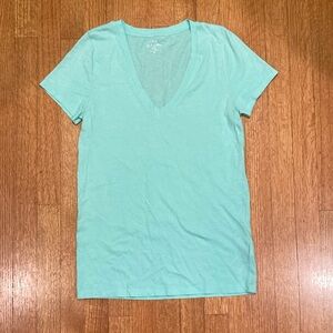 J. Crew Slub Cotton Aqua Green V-Neck T-Shirt Size Medium